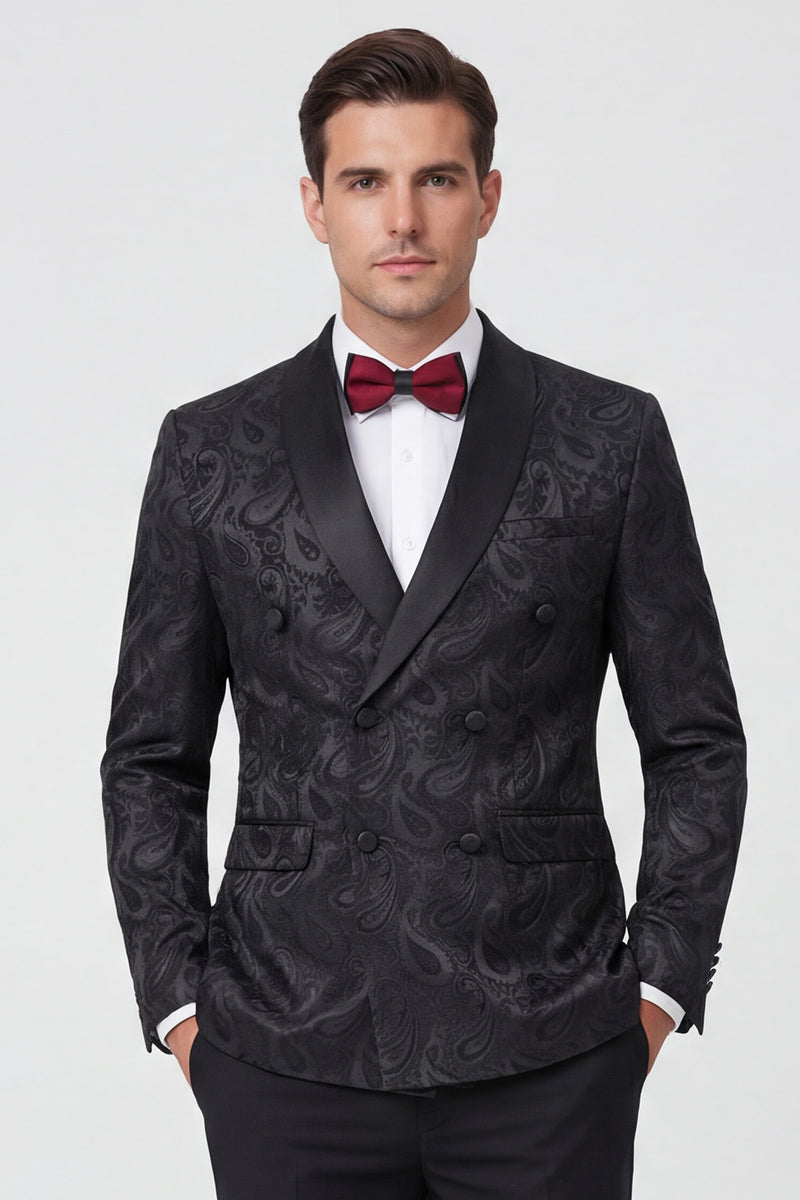 Load image into Gallery viewer, Jacquard Black 2 Piece Double Breasted Men Prom Suits with Pockets