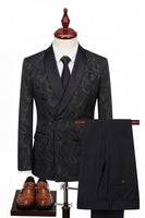 Load image into Gallery viewer, Jacquard Black 2 Piece Double Breasted Men Prom Suits with Pockets