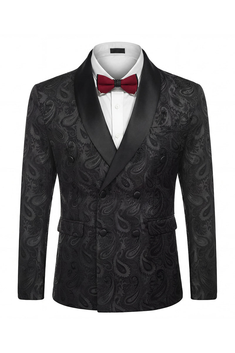 Load image into Gallery viewer, Jacquard Black 2 Piece Double Breasted Men Prom Suits with Pockets