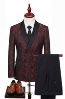 Load image into Gallery viewer, Jacquard Black 2 Piece Double Breasted Men Prom Suits with Pockets