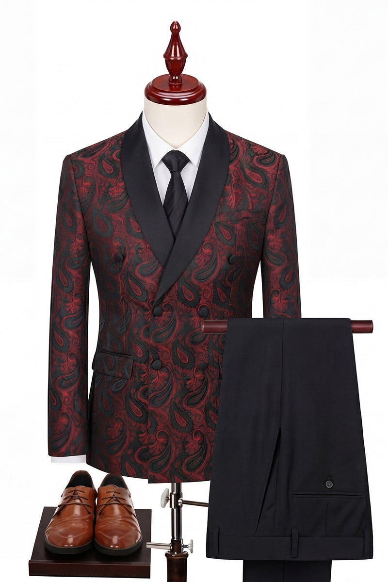 Load image into Gallery viewer, Jacquard Black 2 Piece Double Breasted Men Prom Suits with Pockets