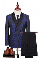 Load image into Gallery viewer, Jacquard Black 2 Piece Double Breasted Men Prom Suits with Pockets