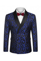 Load image into Gallery viewer, Jacquard Black 2 Piece Double Breasted Men Prom Suits with Pockets