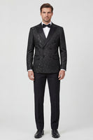 Load image into Gallery viewer, Black 2 Piece Peak Lapel Jacquard Men Prom Suits with Buttons