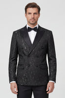 Load image into Gallery viewer, Black 2 Piece Peak Lapel Jacquard Men Prom Suits with Buttons
