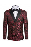Load image into Gallery viewer, Black 2 Piece Peak Lapel Jacquard Men Prom Suits with Buttons
