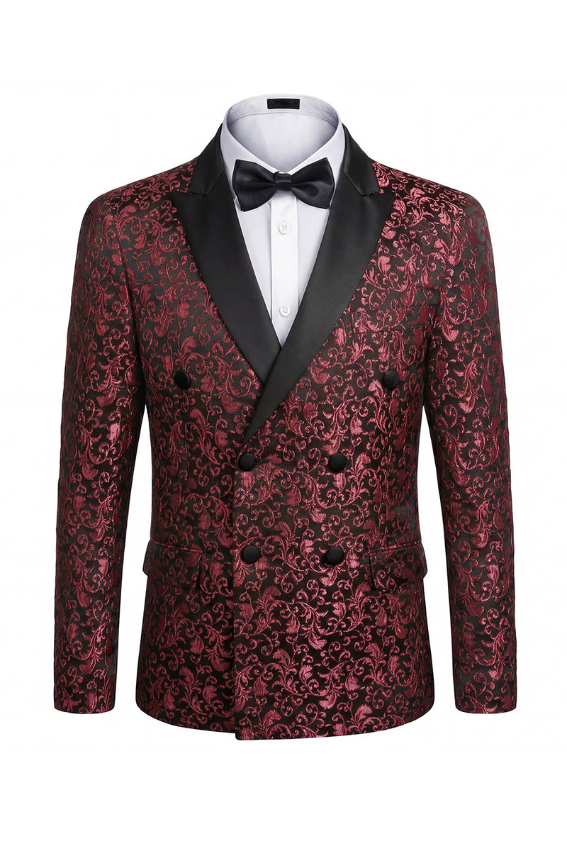 Load image into Gallery viewer, Black 2 Piece Peak Lapel Jacquard Men Prom Suits with Buttons