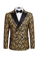 Load image into Gallery viewer, Black 2 Piece Peak Lapel Jacquard Men Prom Suits with Buttons