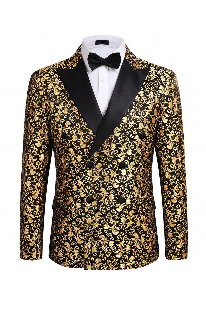 Load image into Gallery viewer, Black 2 Piece Peak Lapel Jacquard Men Prom Suits with Buttons