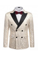 Load image into Gallery viewer, Black 2 Piece Peak Lapel Jacquard Men Prom Suits with Buttons