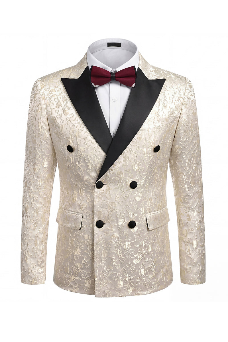 Load image into Gallery viewer, Black 2 Piece Peak Lapel Jacquard Men Prom Suits with Buttons