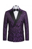 Load image into Gallery viewer, Black 2 Piece Peak Lapel Jacquard Men Prom Suits with Buttons
