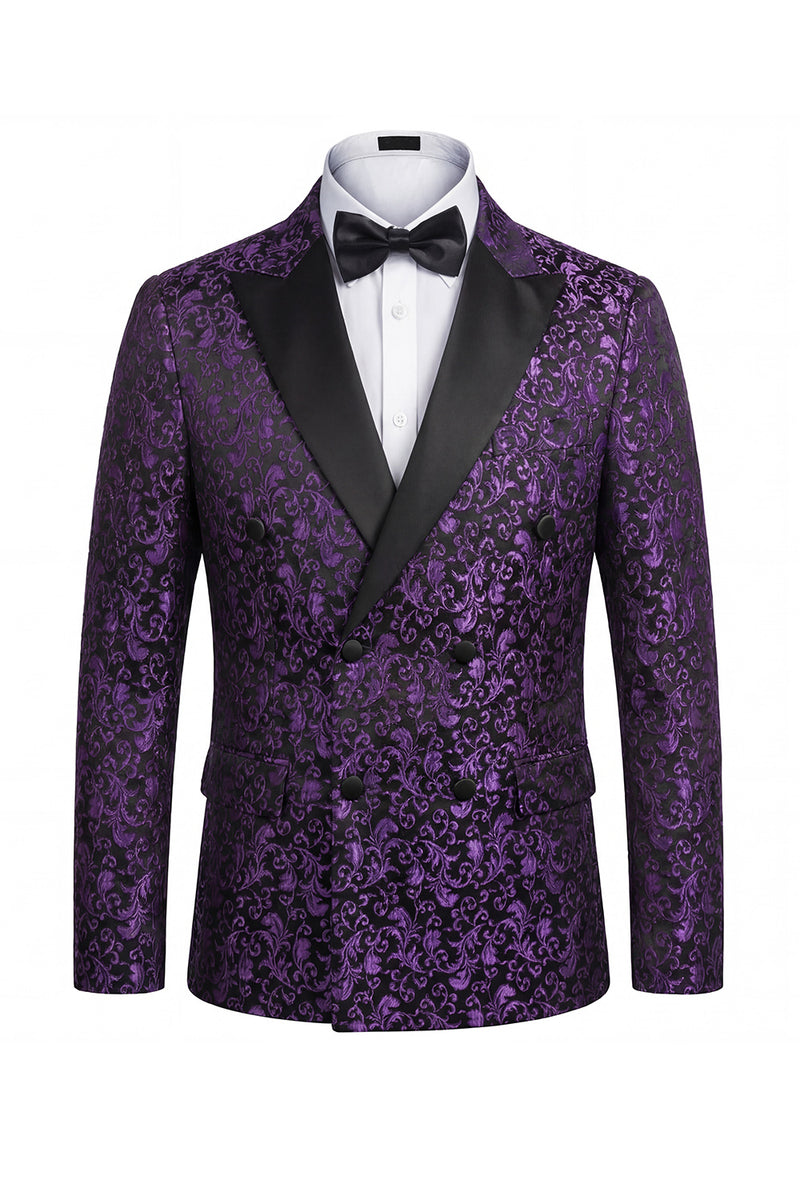 Load image into Gallery viewer, Black 2 Piece Peak Lapel Jacquard Men Prom Suits with Buttons