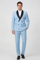 Load image into Gallery viewer, Shawl Lapel 2 Piece Light Blue Men Prom Suits with Pockets
