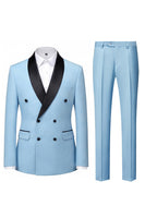 Load image into Gallery viewer, Shawl Lapel 2 Piece Light Blue Men Prom Suits with Pockets