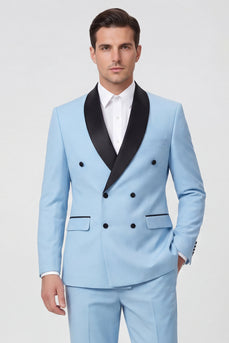 Shawl Lapel 2 Piece Light Blue Men Prom Suits with Pockets