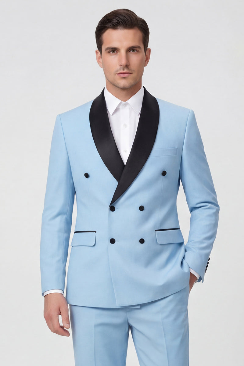 Load image into Gallery viewer, Shawl Lapel 2 Piece Light Blue Men Prom Suits with Pockets