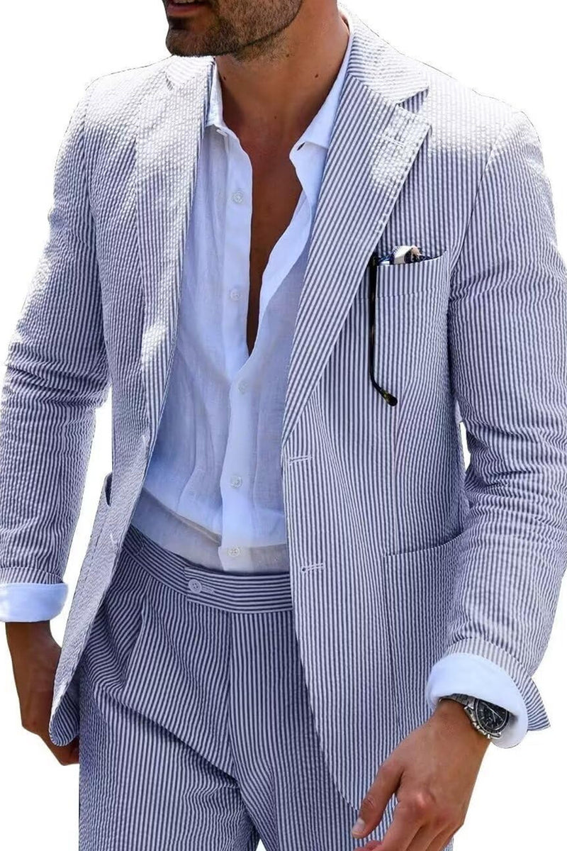 Load image into Gallery viewer, Men Notched Lapel Single Breasted 2 Piece Light Blue Prom Suits with Pockets