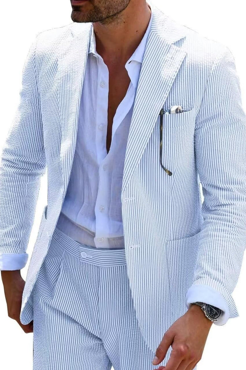 Load image into Gallery viewer, Men Notched Lapel Single Breasted 2 Piece Light Blue Prom Suits with Pockets