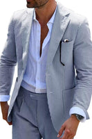 Load image into Gallery viewer, Men Notched Lapel Single Breasted 2 Piece Light Blue Prom Suits with Pockets