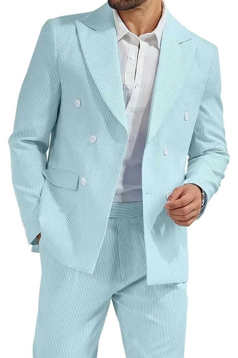 Load image into Gallery viewer, Light Blue Men Peak Lapel 2 Piece Prom Suits with Pockets
