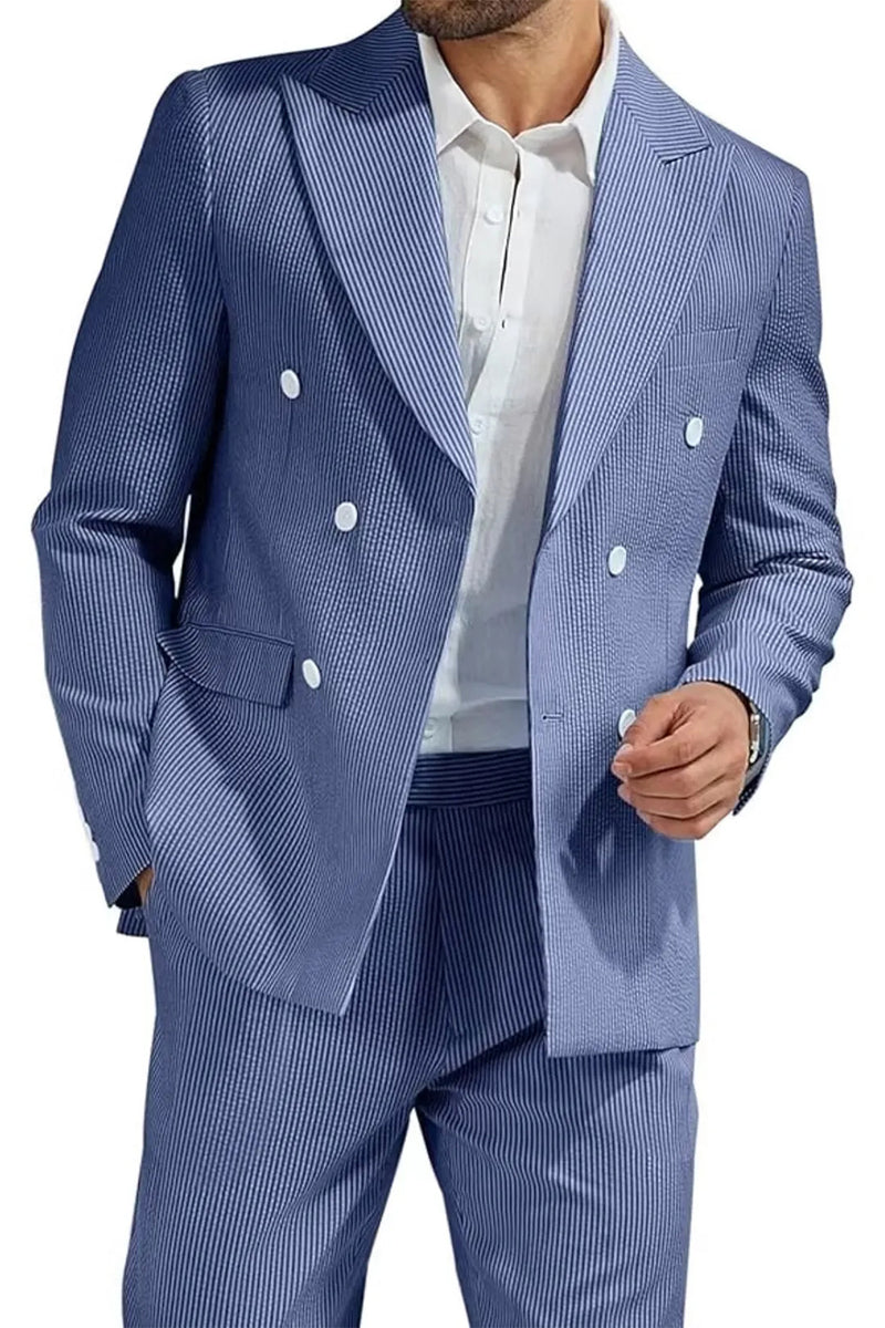 Load image into Gallery viewer, Light Blue Men Peak Lapel 2 Piece Prom Suits with Pockets