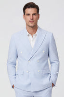 Load image into Gallery viewer, Light Blue Men Peak Lapel 2 Piece Prom Suits with Pockets