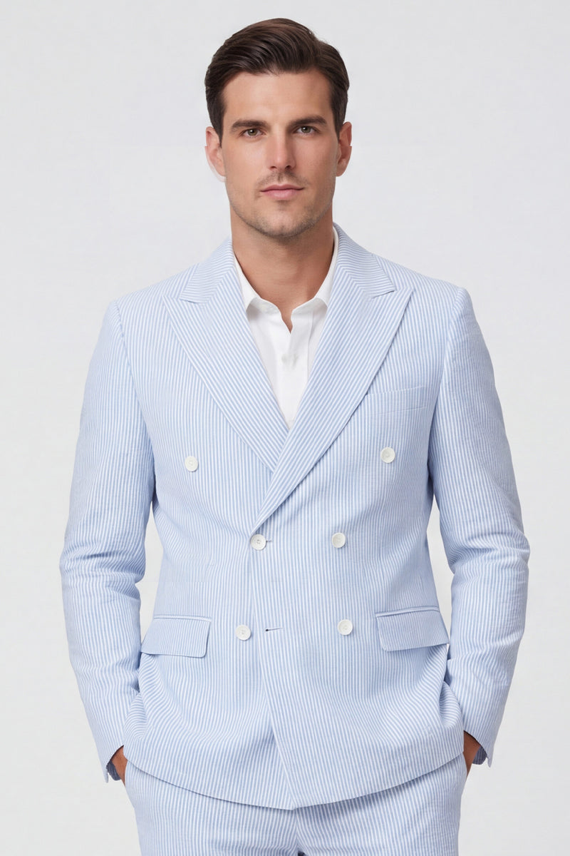 Load image into Gallery viewer, Light Blue Men Peak Lapel 2 Piece Prom Suits with Pockets