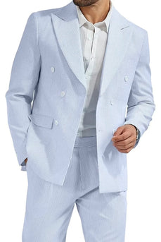 Light Blue Men Peak Lapel 2 Piece Prom Suits with Pockets