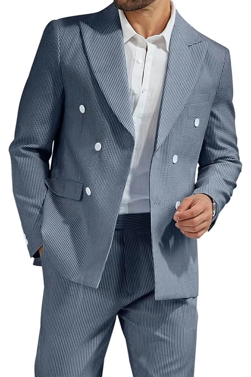 Load image into Gallery viewer, Light Blue Men Peak Lapel 2 Piece Prom Suits with Pockets