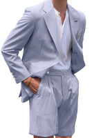 Load image into Gallery viewer, Casual Light Blue Men Notched Lapel 2 Piece Short Party Suits with Pockets
