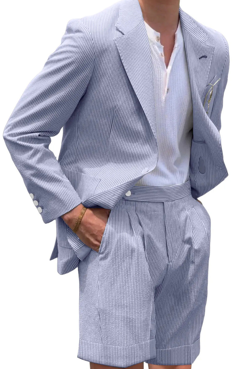 Load image into Gallery viewer, Casual Light Blue Men Notched Lapel 2 Piece Short Party Suits with Pockets