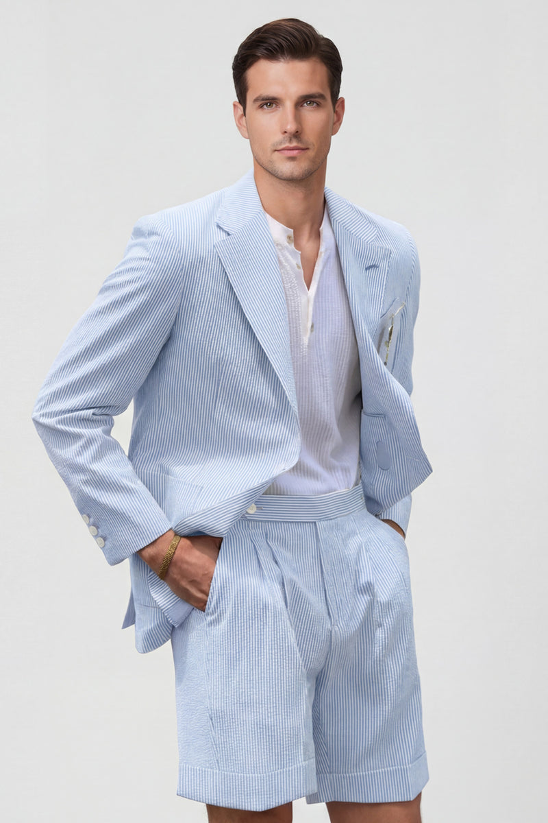 Load image into Gallery viewer, Casual Light Blue Men Notched Lapel 2 Piece Short Party Suits with Pockets