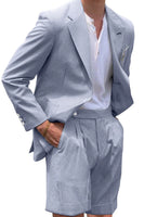 Load image into Gallery viewer, Casual Light Blue Men Notched Lapel 2 Piece Short Party Suits with Pockets