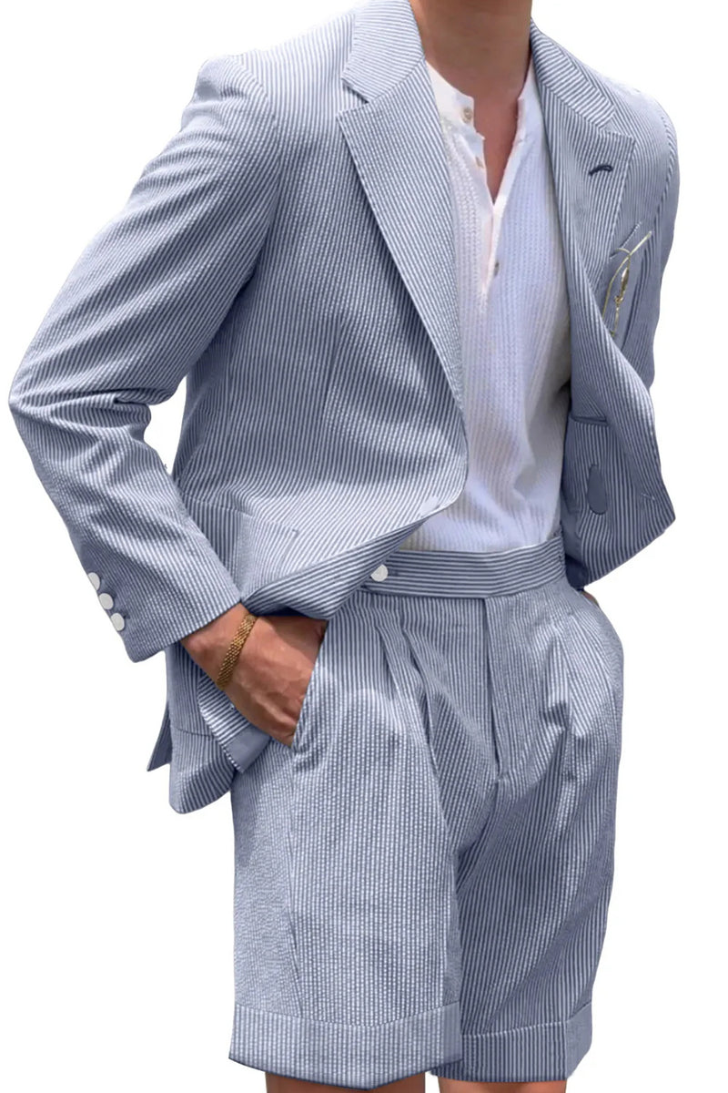 Load image into Gallery viewer, Casual Light Blue Men Notched Lapel 2 Piece Short Party Suits with Pockets