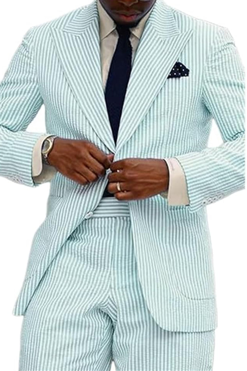 Load image into Gallery viewer, Peak Lapel Light Blue 2 Piece Men Prom Suits with Pockets
