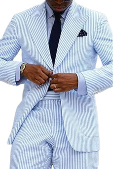 Peak Lapel Light Blue 2 Piece Men Prom Suits with Pockets