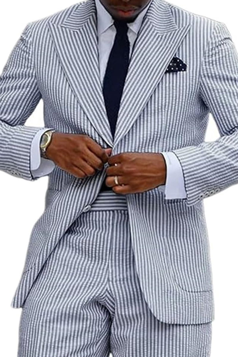 Load image into Gallery viewer, Peak Lapel Light Blue 2 Piece Men Prom Suits with Pockets