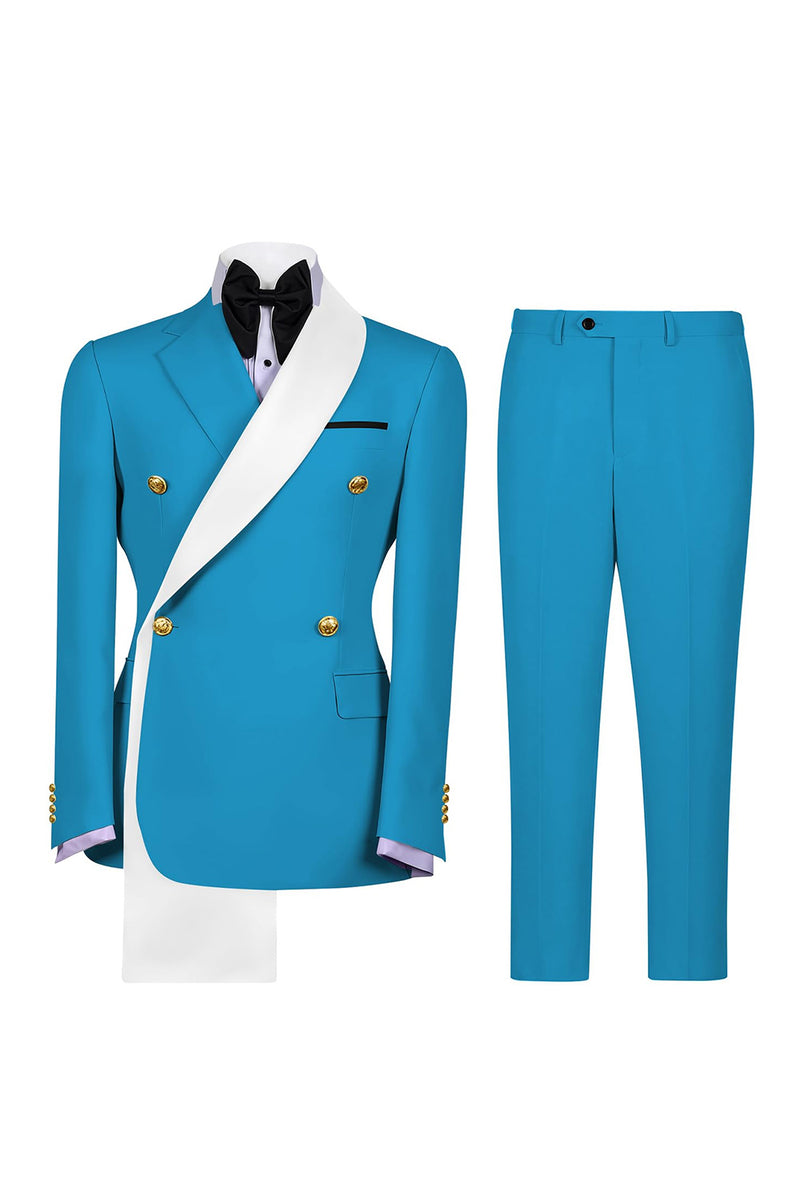 Load image into Gallery viewer, Notched Lapel Blue 2 Piece Double Breasted Men Prom Suits with Pockets