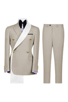 Load image into Gallery viewer, Notched Lapel Blue 2 Piece Double Breasted Men Prom Suits with Pockets