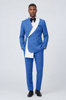 Load image into Gallery viewer, Notched Lapel Blue 2 Piece Double Breasted Men Prom Suits with Pockets