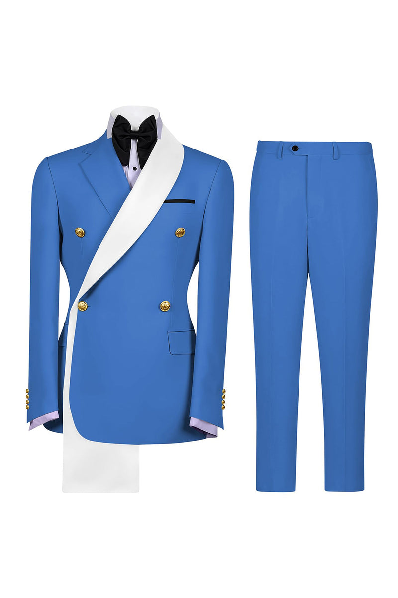 Load image into Gallery viewer, Notched Lapel Blue 2 Piece Double Breasted Men Prom Suits with Pockets