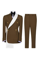 Load image into Gallery viewer, Notched Lapel Blue 2 Piece Double Breasted Men Prom Suits with Pockets