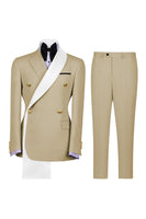 Load image into Gallery viewer, Notched Lapel Blue 2 Piece Double Breasted Men Prom Suits with Pockets