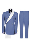 Load image into Gallery viewer, Notched Lapel Blue 2 Piece Double Breasted Men Prom Suits with Pockets
