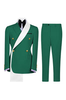 Load image into Gallery viewer, Notched Lapel Blue 2 Piece Double Breasted Men Prom Suits with Pockets