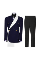 Load image into Gallery viewer, Notched Lapel Blue 2 Piece Double Breasted Men Prom Suits with Pockets