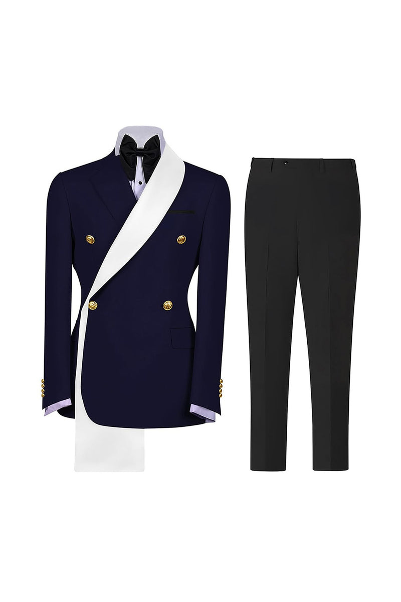 Load image into Gallery viewer, Notched Lapel Blue 2 Piece Double Breasted Men Prom Suits with Pockets