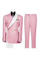 Load image into Gallery viewer, Notched Lapel Blue 2 Piece Double Breasted Men Prom Suits with Pockets