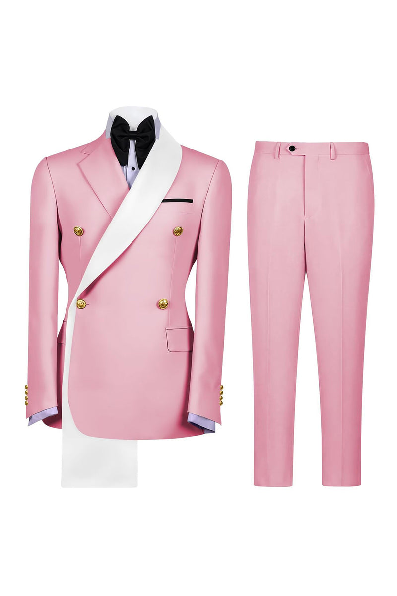 Load image into Gallery viewer, Notched Lapel Blue 2 Piece Double Breasted Men Prom Suits with Pockets